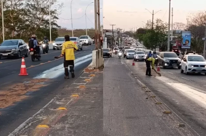  Ponte da Primavera tem trecho parcialmente interditado após derramamento de óleo em Teresina