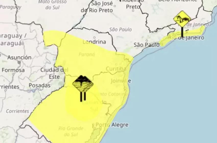  Inmet alerta para temporais no Sul e calor intenso no Centro-Oeste e Sudeste