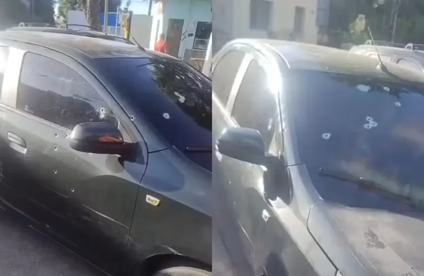  Carro com casal é alvejado por 16 tiros em Fortaleza; disparo atinge outro veículo