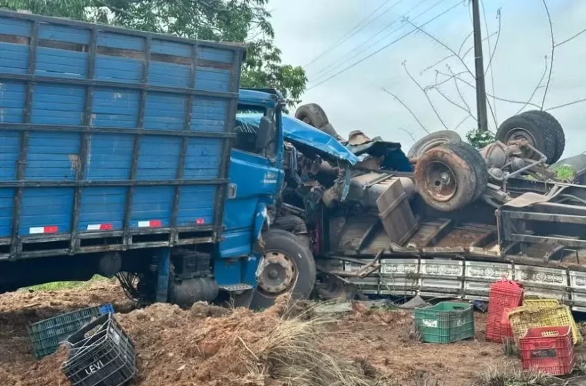  Motorista fica ferido após dois caminhões colidirem entre Santa Inês e Bom Jardim